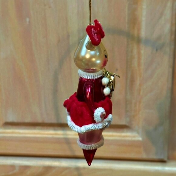 Mouse Blown Glass Christmas Ornament Red Felt Bow Skirt 6 Inches Cat? Rabbit? - Picture 2 of 6